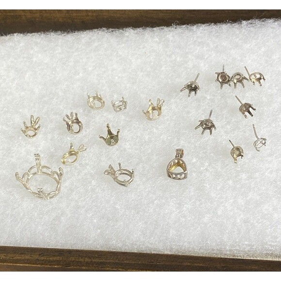10 Grams 18 Sterling Silver (925) Jewelry Making: 10 Pendants 8 Earrings Setting - Picture 1 of 9